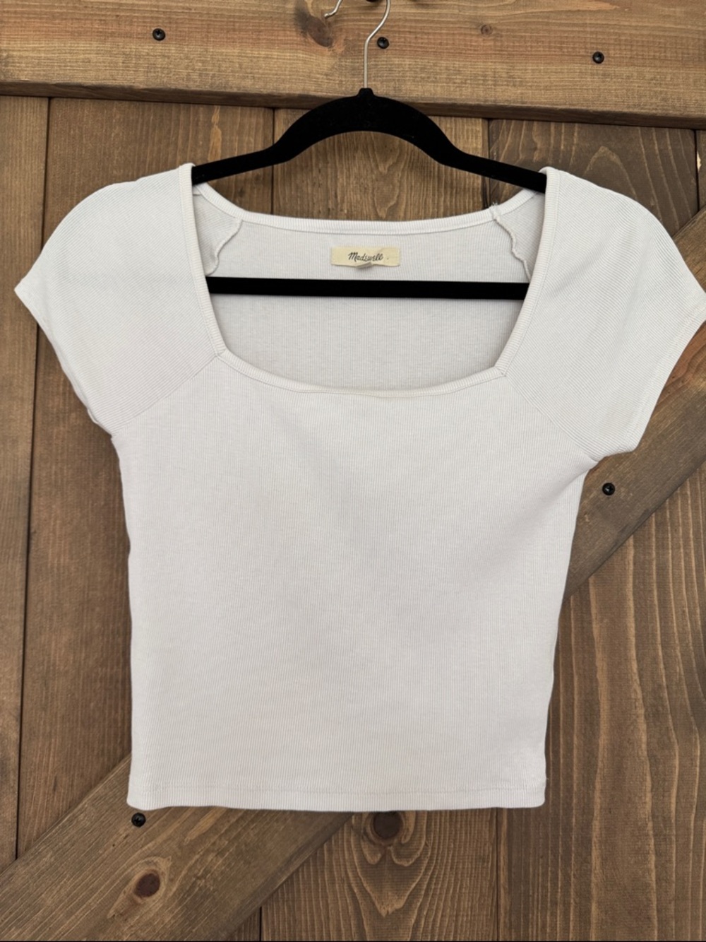Madewell Cream Square-Neck Short Sleeve Crop Top Size Small
